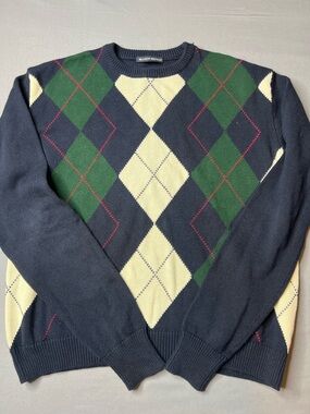 Brandy Melville Navy Argyle Crewneck - Green & Cream Accents